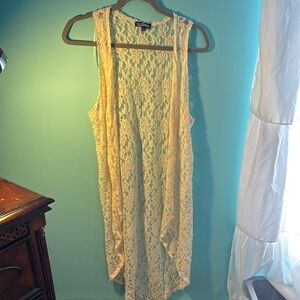 Large Long Cream Lace Sleeveless Cardigan